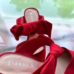 Gianni Bini Red Mules with Dramatic Bow